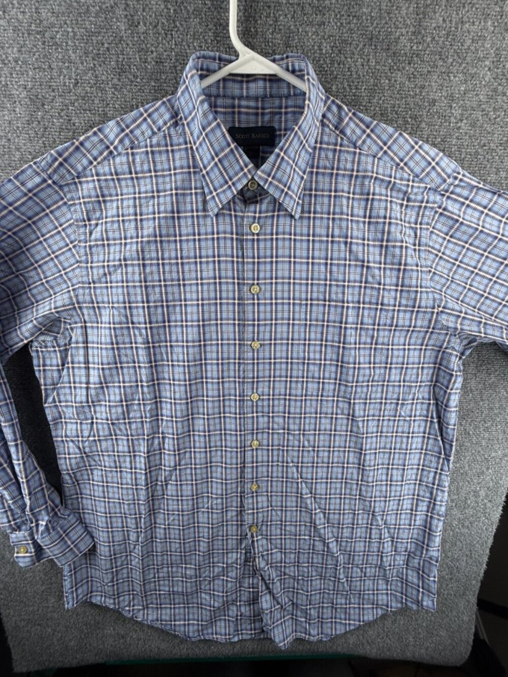 Scott Barber XL Cotton Blue Plaid Long Sleeve Button Down Shirt Men Adult Woven